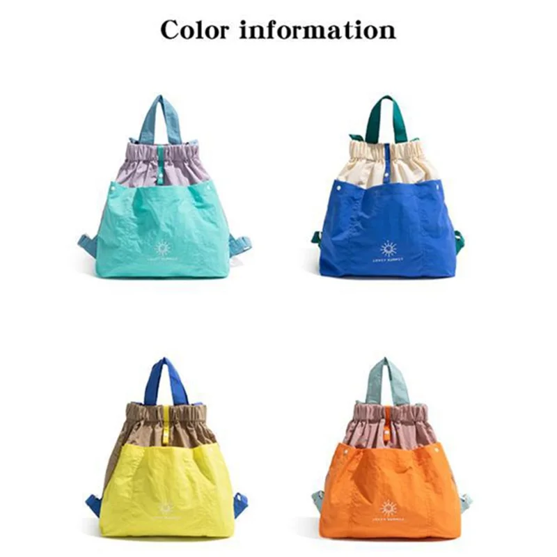 NL1595  Casual Nylon Double Shoulder Bag Color Block Tote Backpack with Hidden Magnetic Closure - Light Purple Splicing