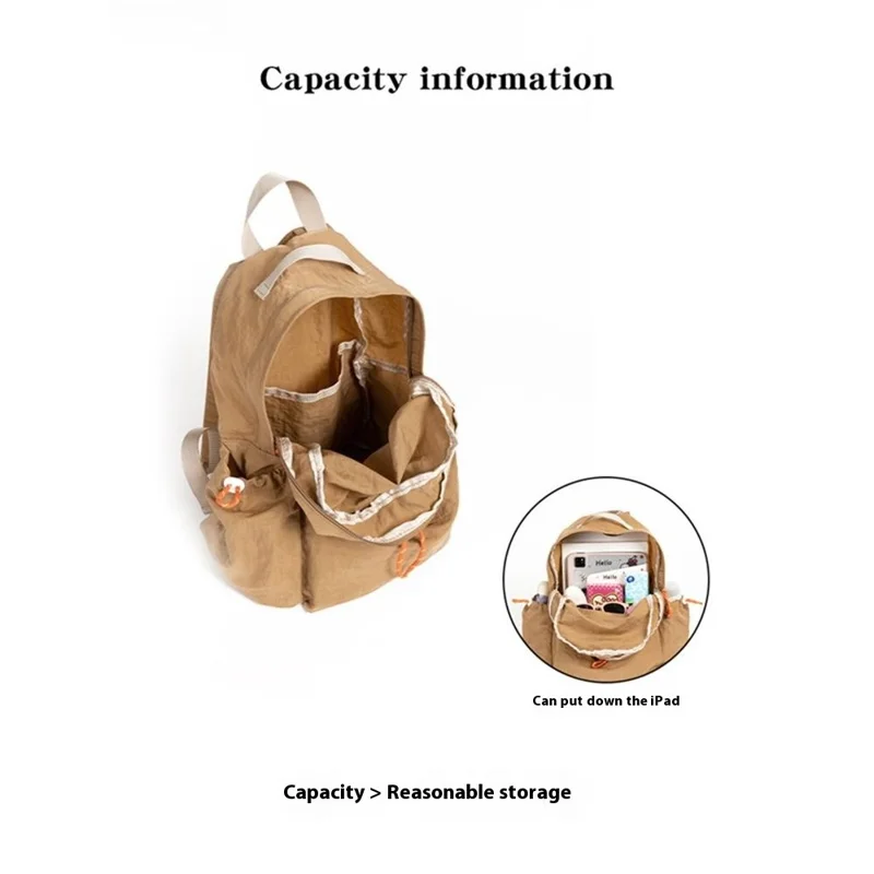NL1116 Mochila ligera de nailon para estudiantes, color sólido, para deportes al aire libre, impermeable - Caqui claro