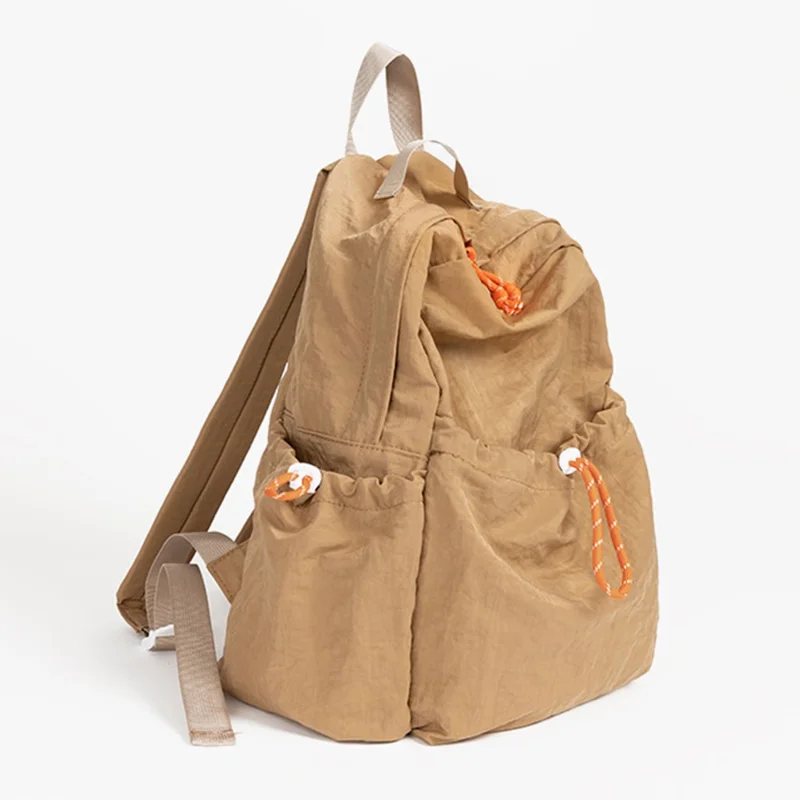 NL1116 Mochila ligera de nailon para estudiantes, color sólido, para deportes al aire libre, impermeable - Caqui claro