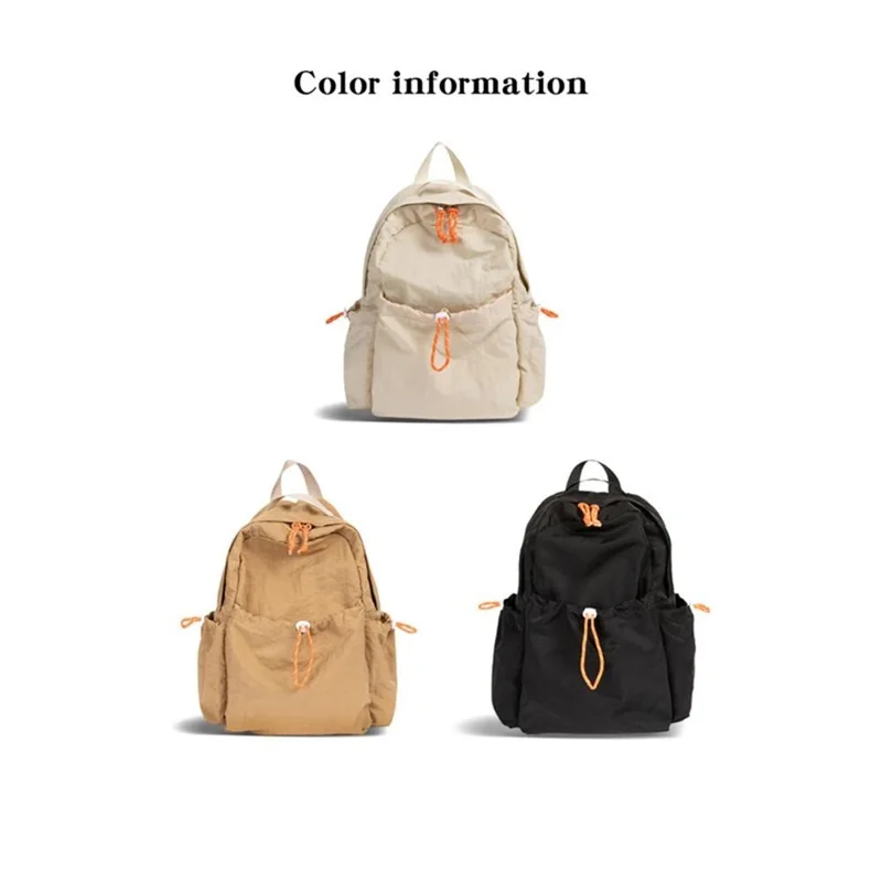 NL1116 Mochila ligera de nailon para estudiantes, color sólido, para deportes al aire libre, impermeable - Caqui claro