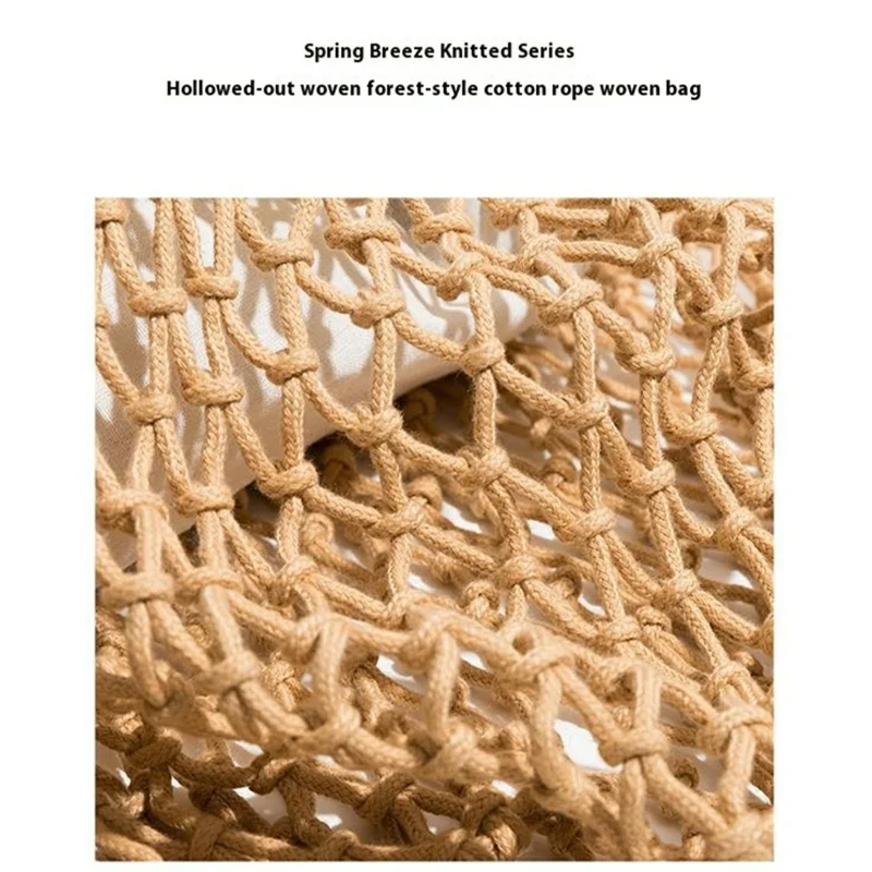 Hollow Woven Tote Bag Women Large Capacity Single Shoulder Handbag for Beach Travel - Khaki