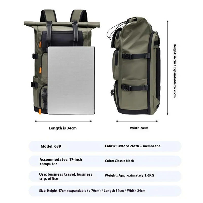 EURCOOL 639 Oxford Cloth Travel Backpack Men Large Capacity Business Casual 17 Inch Laptop Bag