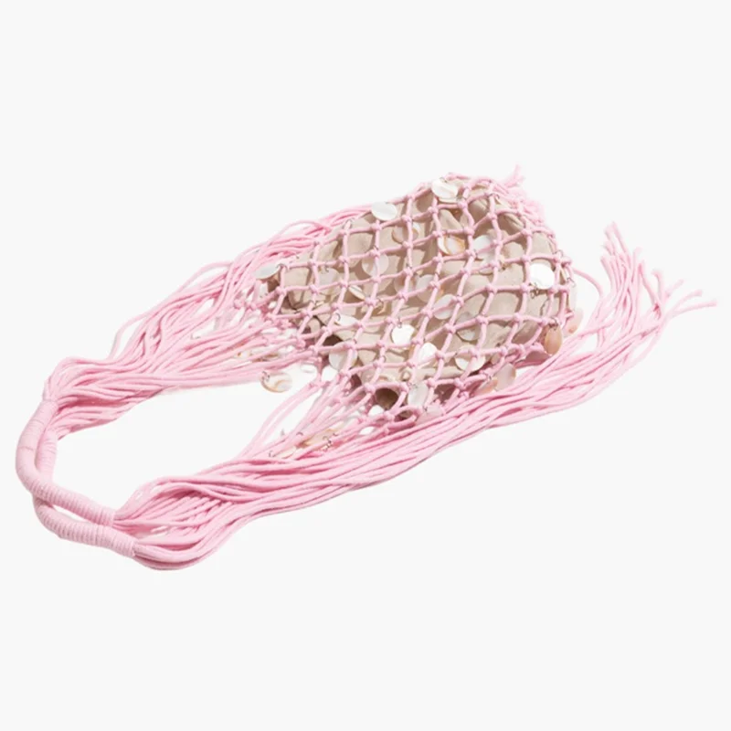 Summer Fresh Woven Bucket Bag Unique Hollow Out Sequin Casual Tote Bag - Pink
