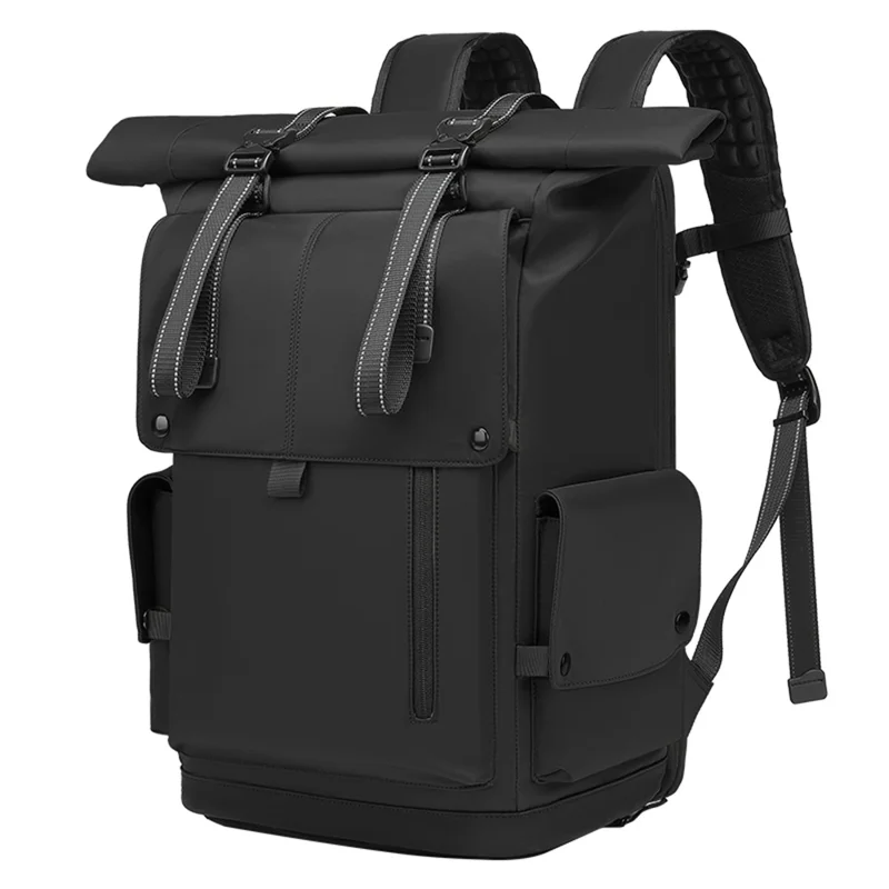 EURCOOL EC-693AA Men Roll Top Business Travel Backpack Oxford Cloth Expandable Outdoor Hiking Daypack - Black