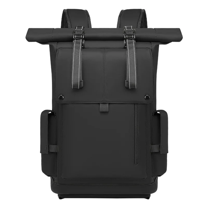 EURCOOL EC-693AA Men Roll Top Business Travel Backpack Oxford Cloth Expandable Outdoor Hiking Daypack - Black