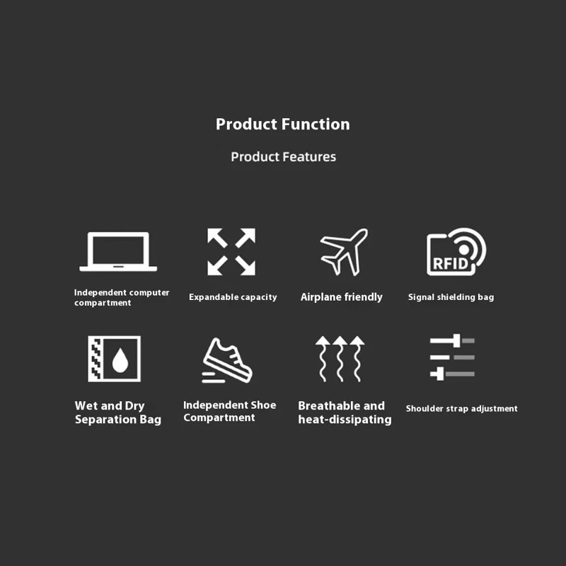 EURCOOL EC-693AA Men Roll Top Business Travel Backpack Oxford Cloth Expandable Outdoor Hiking Daypack - Black