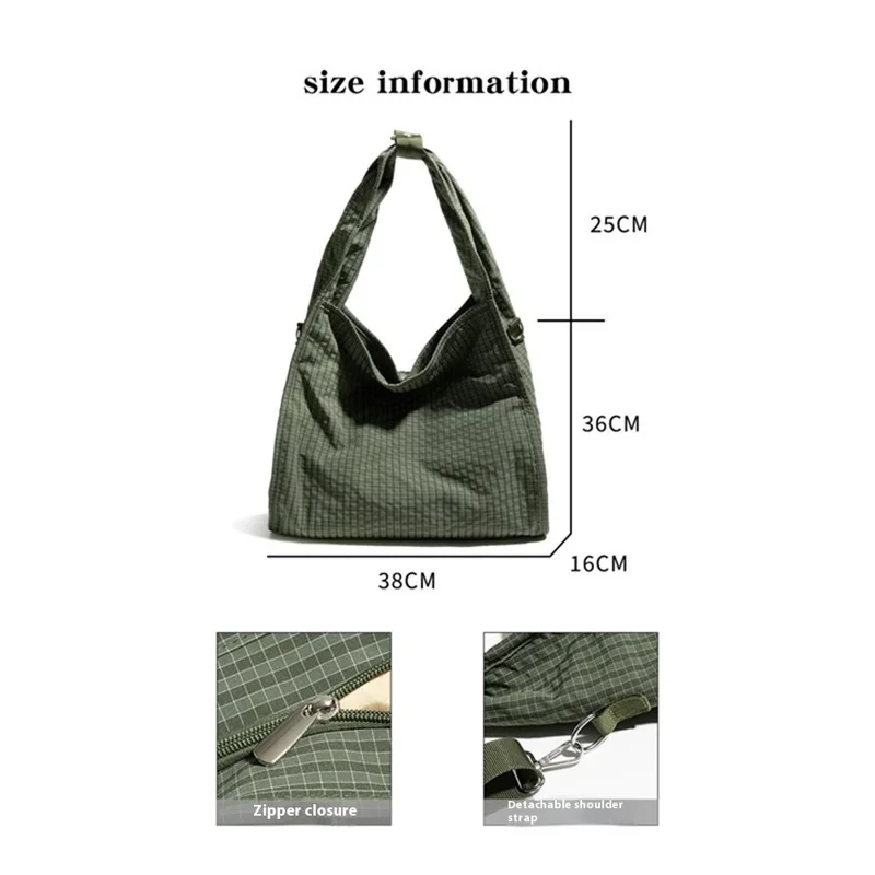 NL1014 Borsa a Tracolla in Nylon a Griglia Waffle, Capiente, Singola, Verde