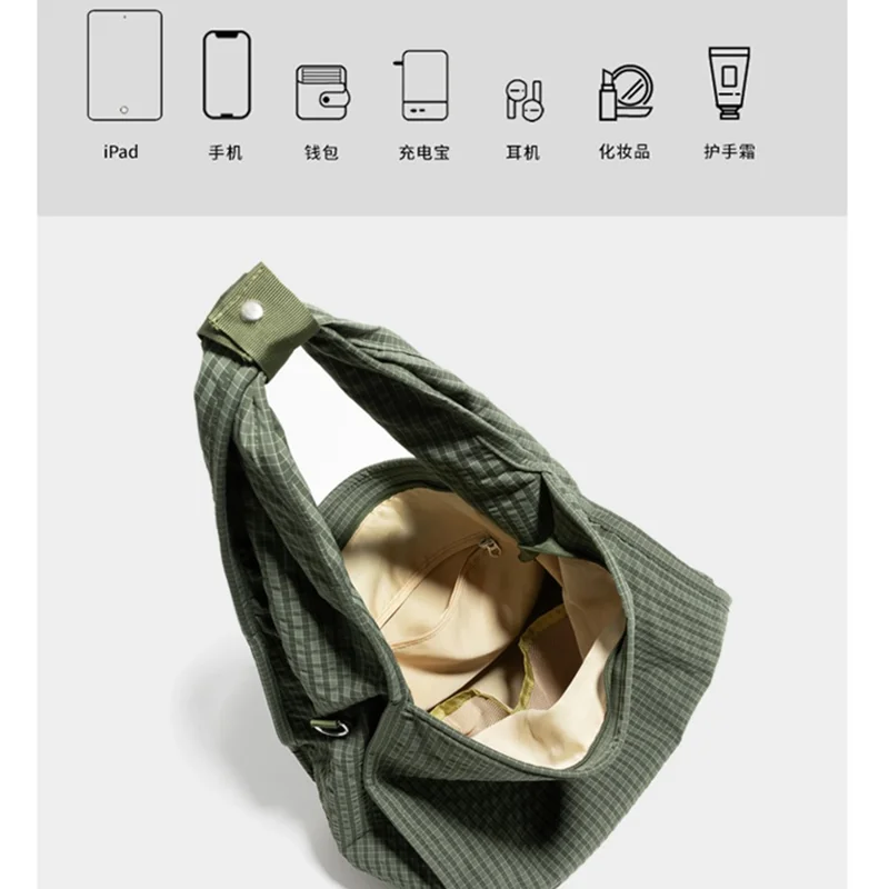 NL1014 Borsa a Tracolla in Nylon a Griglia Waffle, Capiente, Singola, Verde