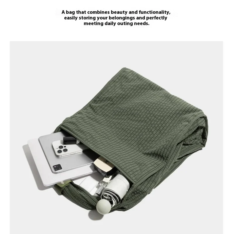 NL1014 Borsa a Tracolla in Nylon a Griglia Waffle, Capiente, Singola, Verde