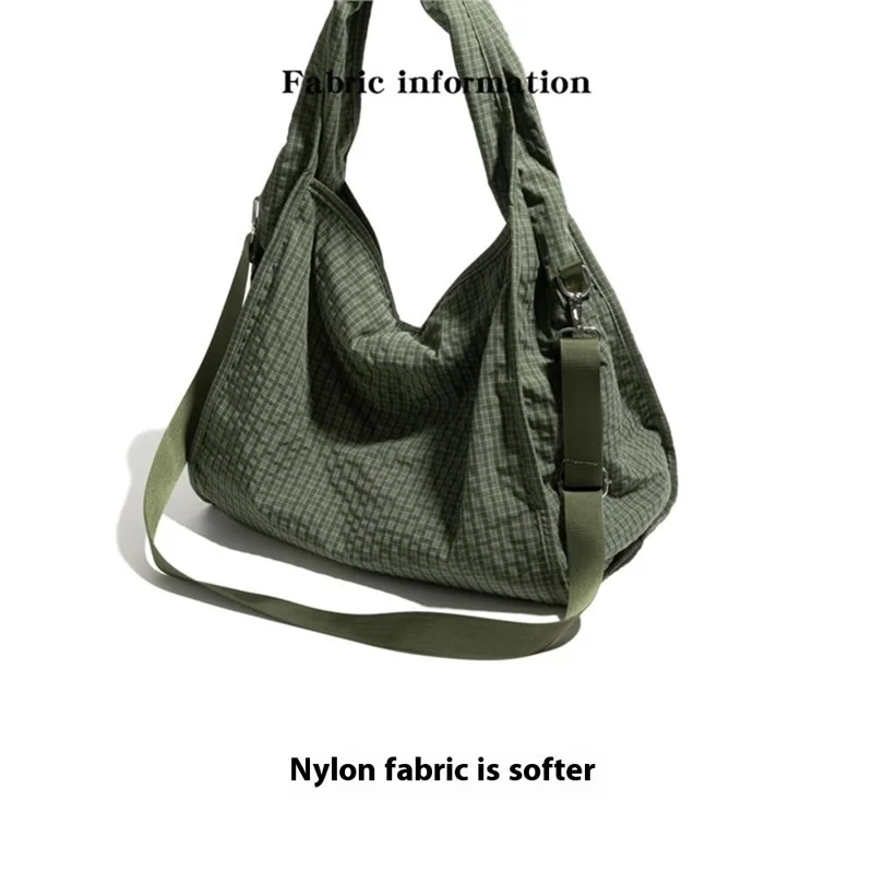 NL1014 Borsa a Tracolla in Nylon a Griglia Waffle, Capiente, Singola, Verde