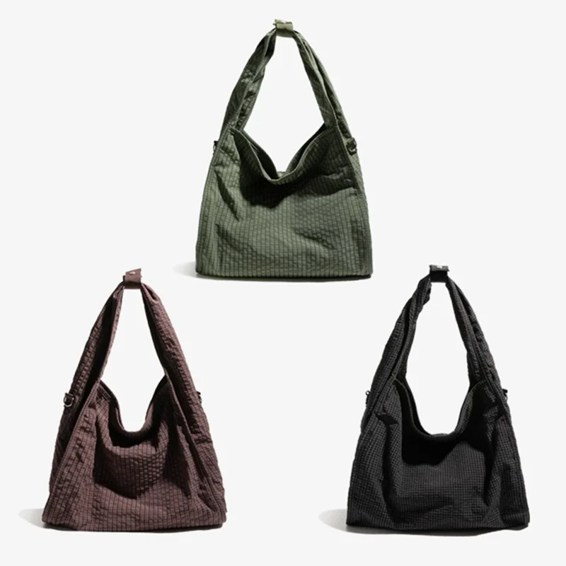 NL1014 Borsa a Tracolla in Nylon a Griglia Waffle, Capiente, Singola, Verde
