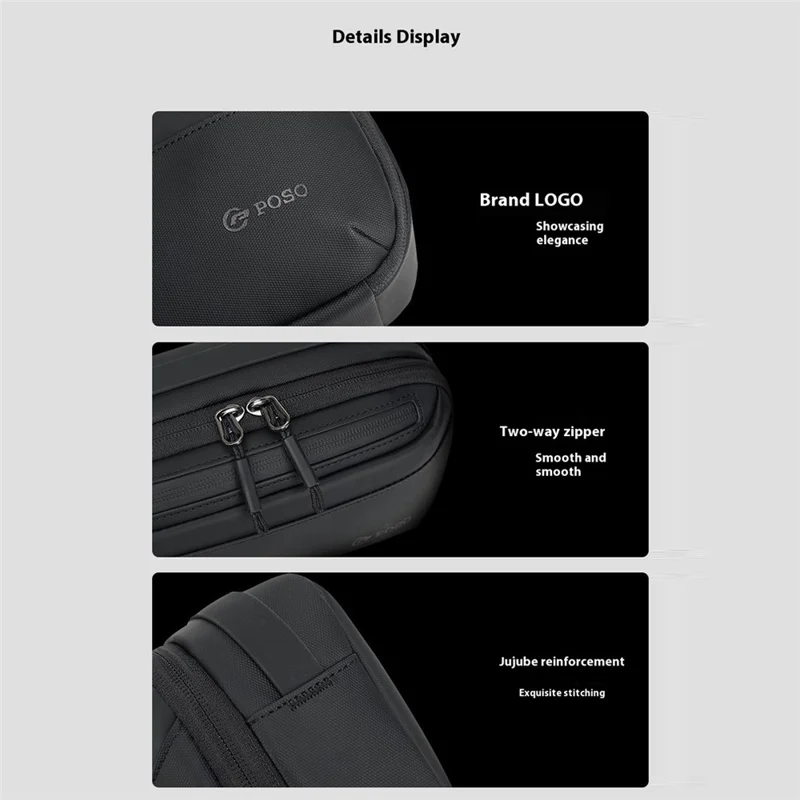 POSO PS-830 Digital Accessories Organizer Bag Men Polyester Waterproof Handbag Multi-Layer Cable Storage Pouch - Black