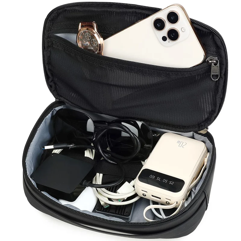 POSO PS-830 Digital Accessories Organizer Bag Men Polyester Waterproof Handbag Multi-Layer Cable Storage Pouch - Black