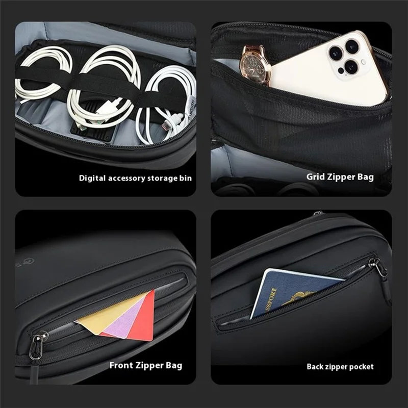 POSO PS-830 Digital Accessories Organizer Bag Men Polyester Waterproof Handbag Multi-Layer Cable Storage Pouch - Black