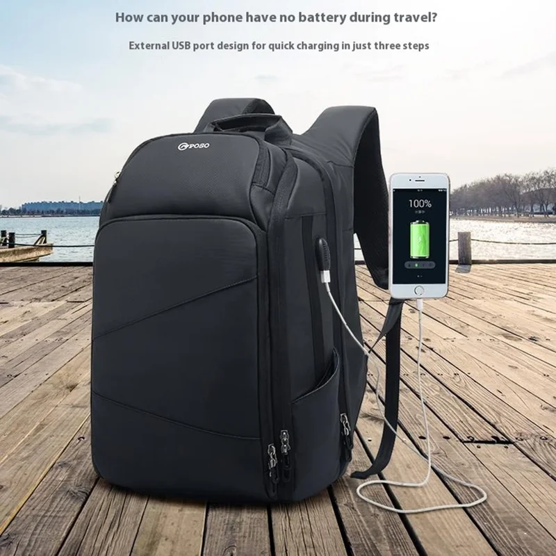 POSO PS-655 17 Inch Laptop Business Backpack Men Travel Short Trip Backpack with USB Port