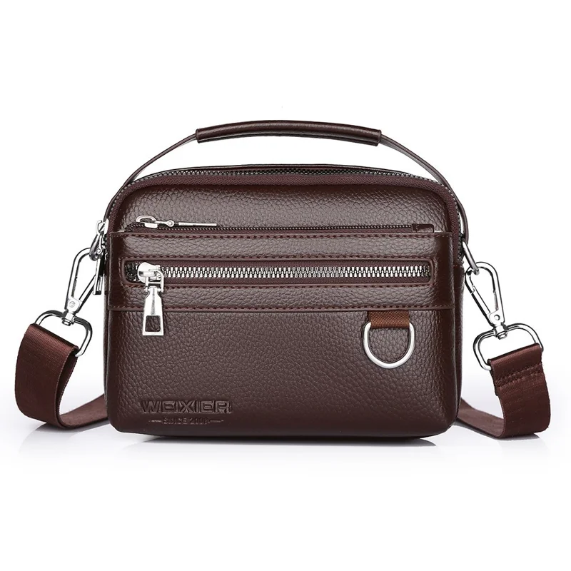 WEIXIER D892 Sac à bandoulière en cuir PU imperméable pour homme, sacoche de voyage compacte avec bandoulière unique - Marron foncé
