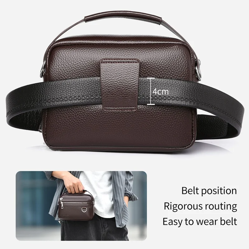 WEIXIER D892 Sac à bandoulière en cuir PU imperméable pour homme, sacoche de voyage compacte avec bandoulière unique - Marron foncé