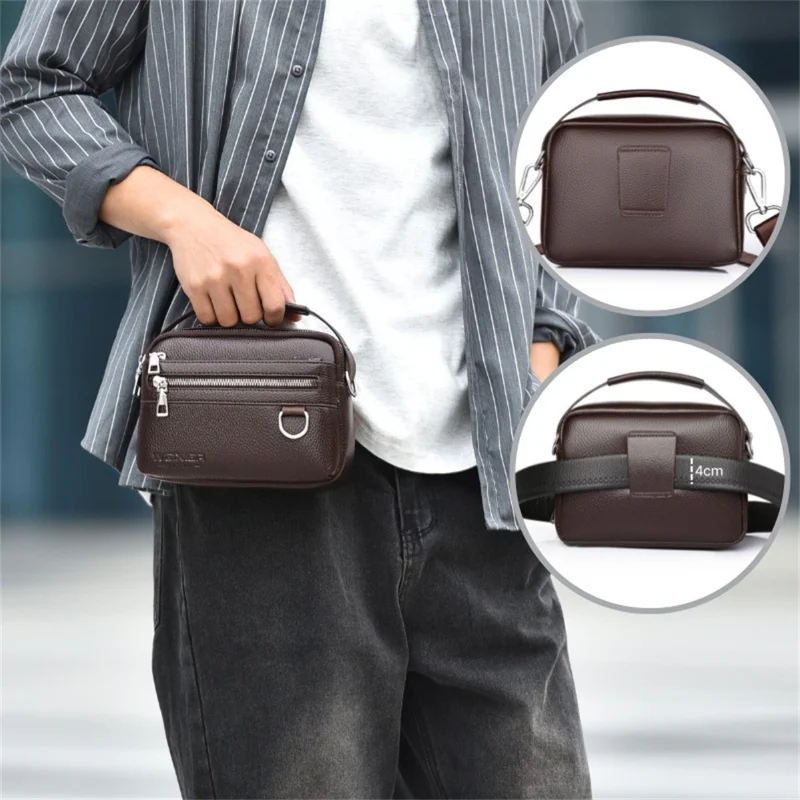WEIXIER D892 Sac à bandoulière en cuir PU imperméable pour homme, sacoche de voyage compacte avec bandoulière unique - Marron foncé