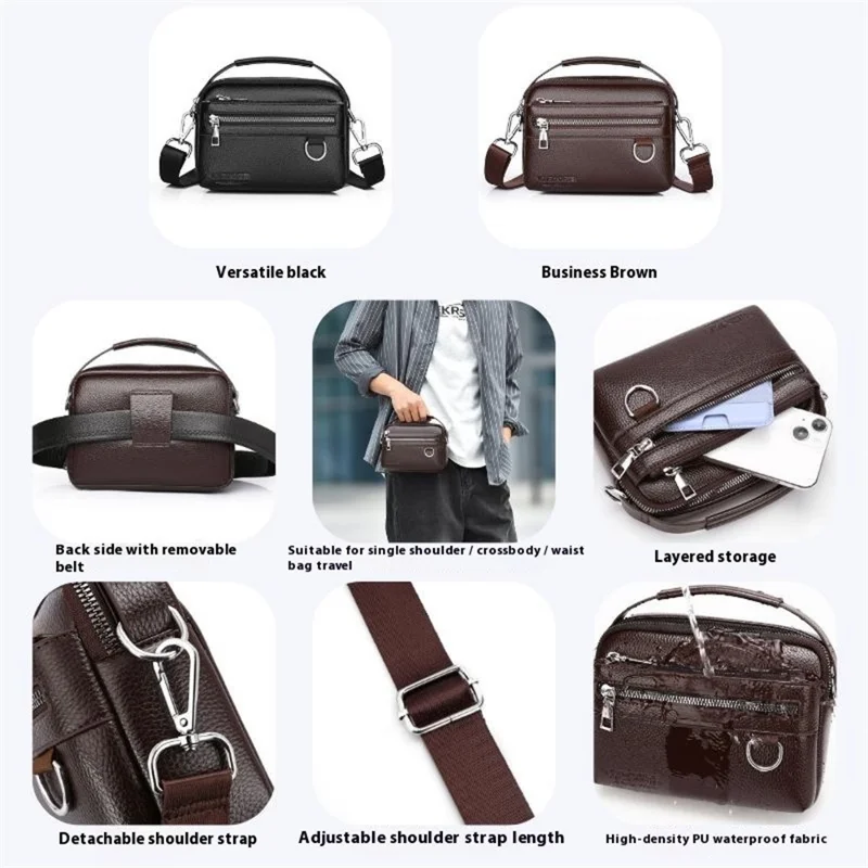 WEIXIER D892 Sac à bandoulière en cuir PU imperméable pour homme, sacoche de voyage compacte avec bandoulière unique - Marron foncé