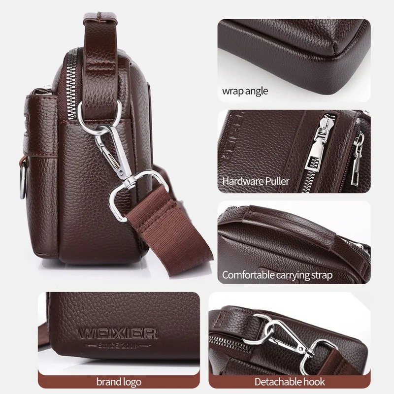 WEIXIER D892 Sac à bandoulière en cuir PU imperméable pour homme, sacoche de voyage compacte avec bandoulière unique - Marron foncé