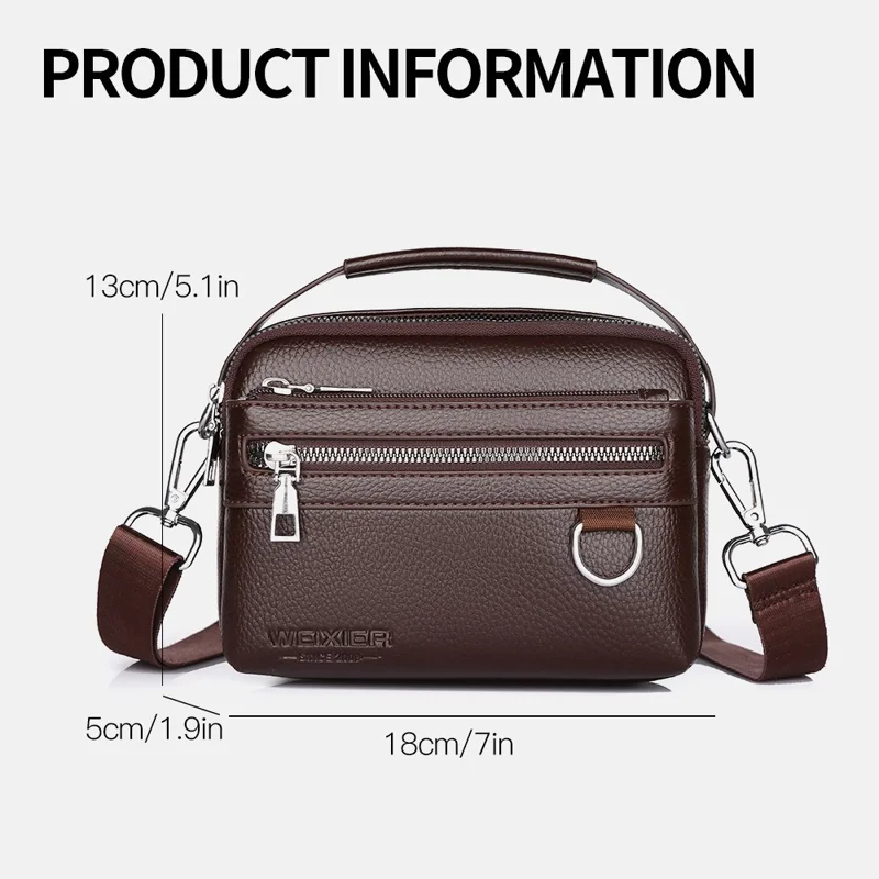 WEIXIER D892 Sac à bandoulière en cuir PU imperméable pour homme, sacoche de voyage compacte avec bandoulière unique - Marron foncé