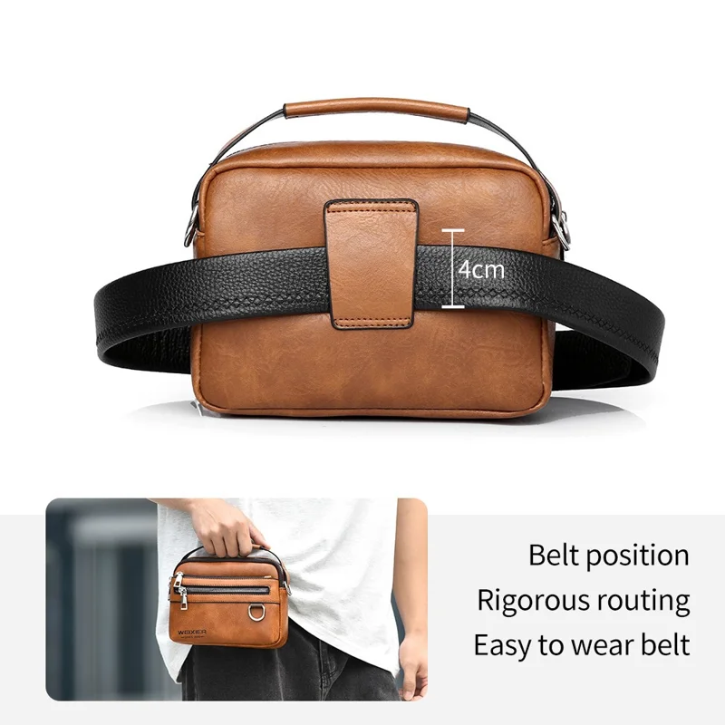 WEIXIER D891 Sacoche Compacte pour Homme en Cuir PU Imperméable - Bandoulière et Sacoche Banane - Marron Clair
