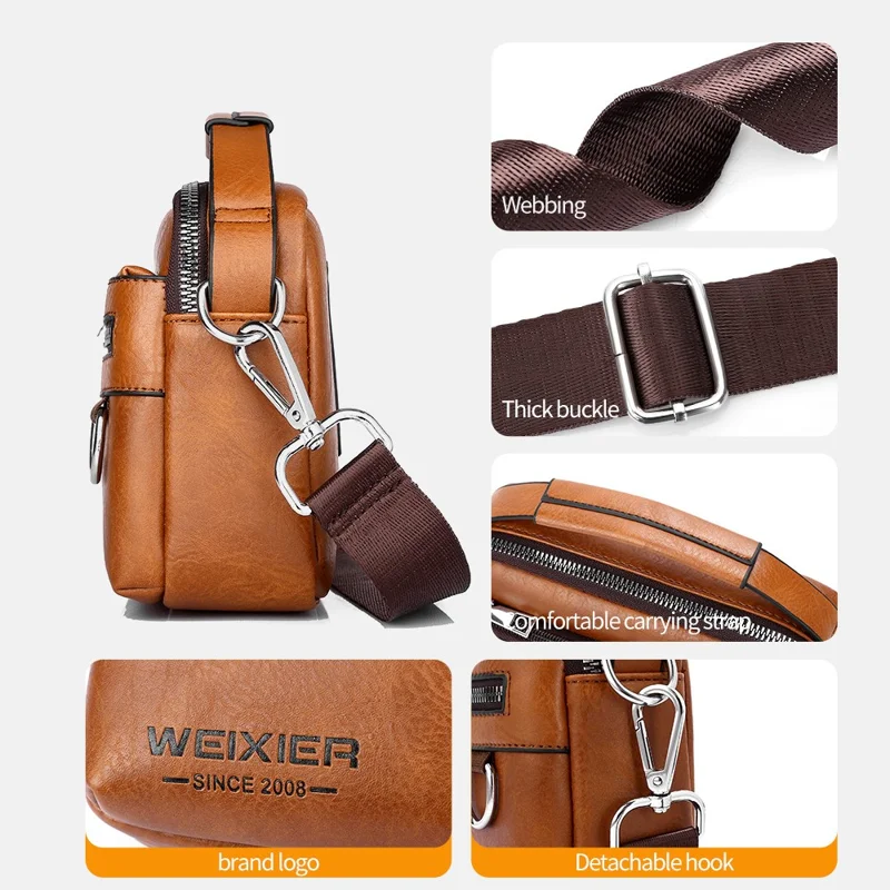 WEIXIER D891 Sacoche Compacte pour Homme en Cuir PU Imperméable - Bandoulière et Sacoche Banane - Marron Clair