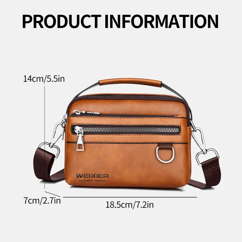 WEIXIER D891 Sacoche Compacte pour Homme en Cuir PU Imperméable - Bandoulière et Sacoche Banane - Marron Clair