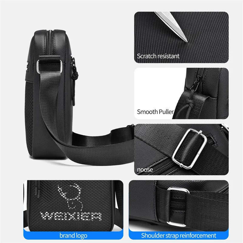 WEIXIER D838 Bolso Bandolera para Hombre Elegante de un Solo Hombro Impermeable - Negro