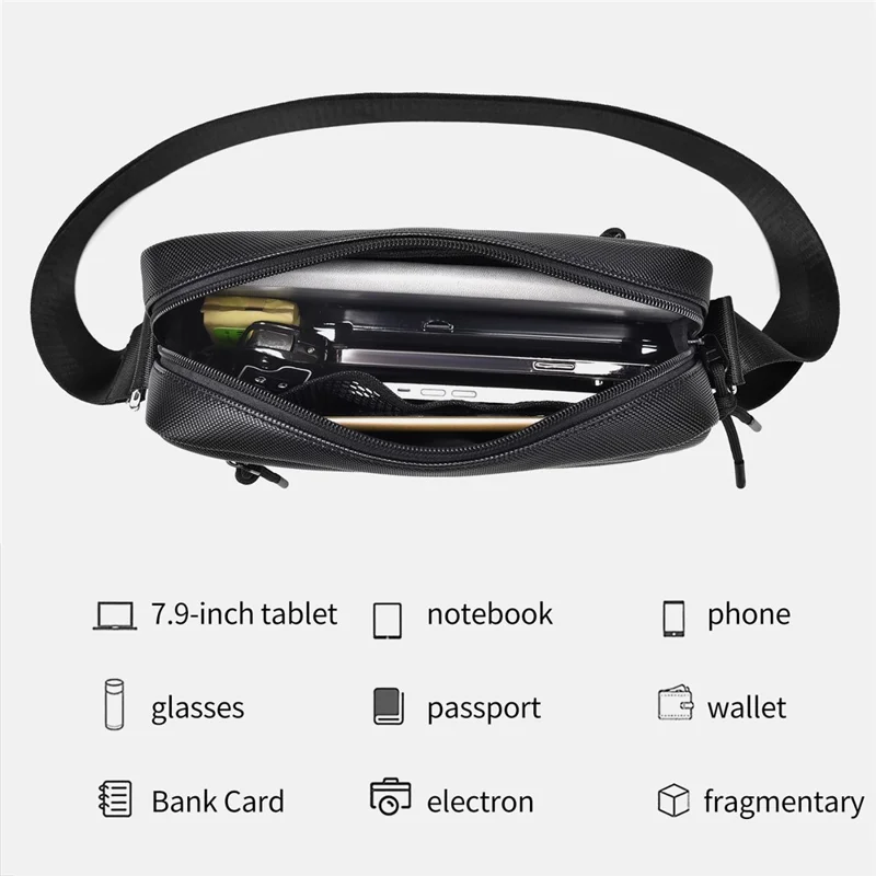 WEIXIER D839 Men Crossbody Bag for 7.9 Inch Tablet Waterproof PU Leather Casual Shoulder Bag - Black