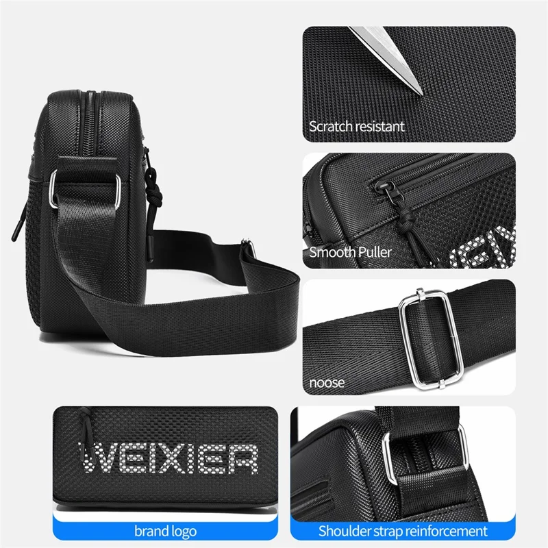 WEIXIER D839 Men Crossbody Bag for 7.9 Inch Tablet Waterproof PU Leather Casual Shoulder Bag - Black