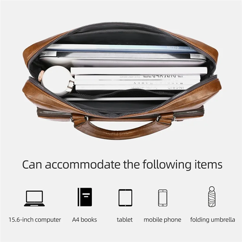 WEIXIER T663 15.6 Inch Laptop Bag Horizontal Crossbody Bag PU Leather Business Briefcase for Men - Light Brown