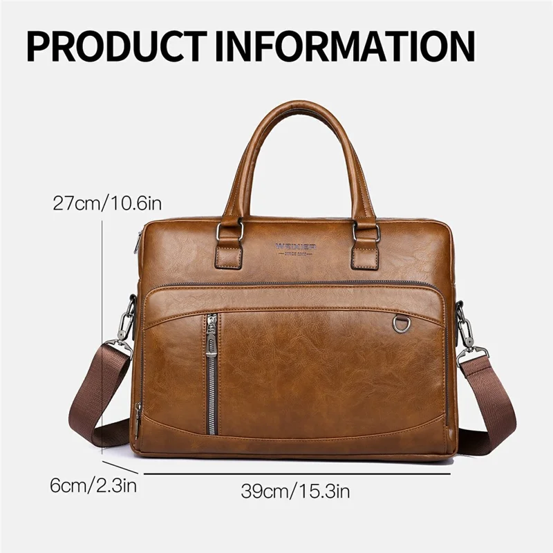 WEIXIER T663 15.6 Inch Laptop Bag Horizontal Crossbody Bag PU Leather Business Briefcase for Men - Light Brown