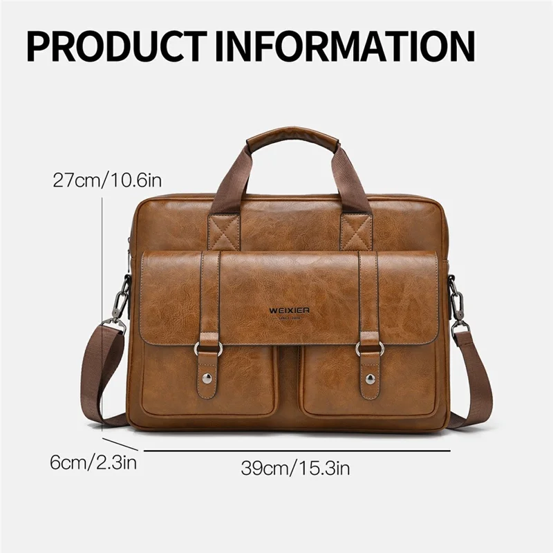 WEIXIER T664 For Men Business Briefcase Horizontal Crossbody Bag PU Leather Laptop Bag with Handles - Light Brown