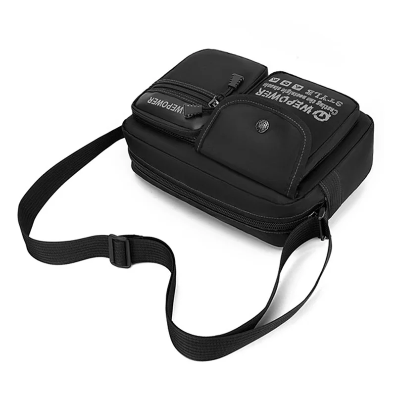 WEPOWER 3107 Letters Pattern Square Crossbody Bag Waterproof Nylon Single Shoulder Bag for Men - Black