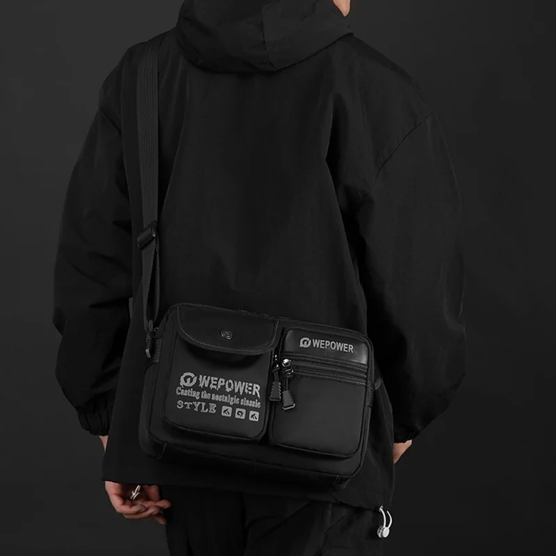 WEPOWER 3107 Letters Pattern Square Crossbody Bag Waterproof Nylon Single Shoulder Bag for Men - Black