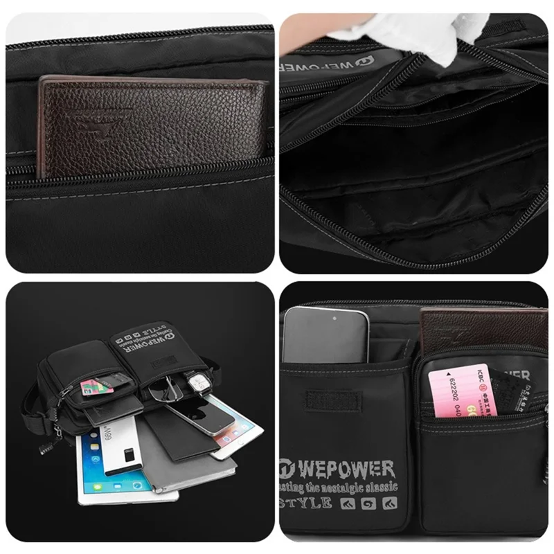 WEPOWER 3107 Letters Pattern Square Crossbody Bag Waterproof Nylon Single Shoulder Bag for Men - Black