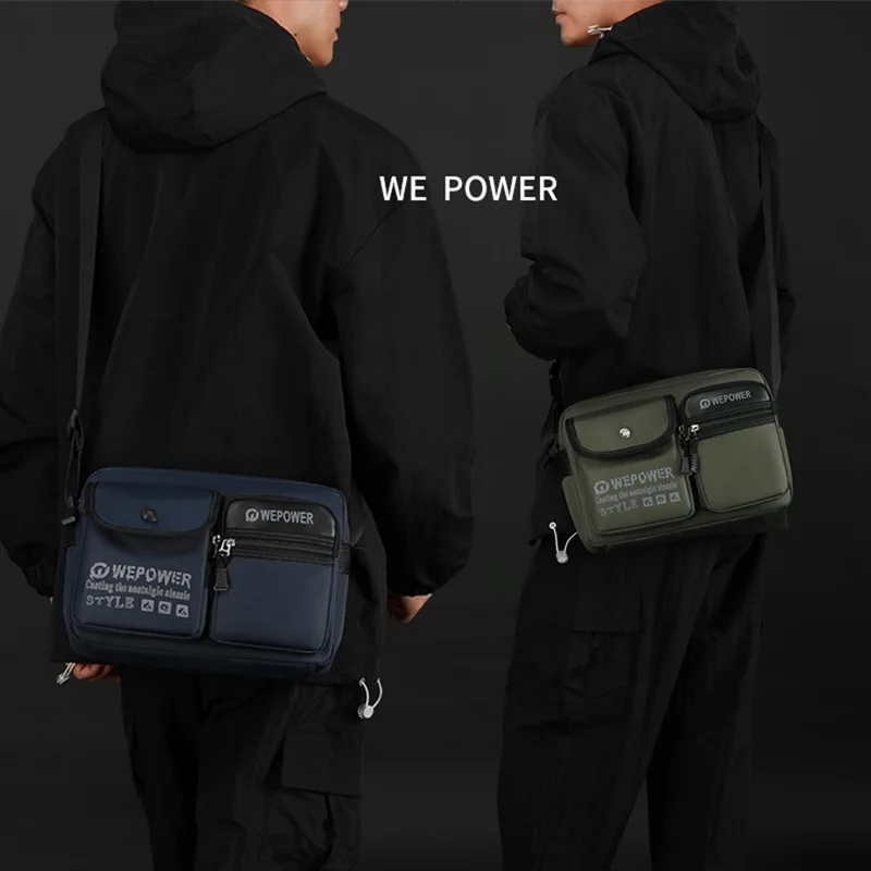 WEPOWER 3107 Letters Pattern Square Crossbody Bag Waterproof Nylon Single Shoulder Bag for Men - Black
