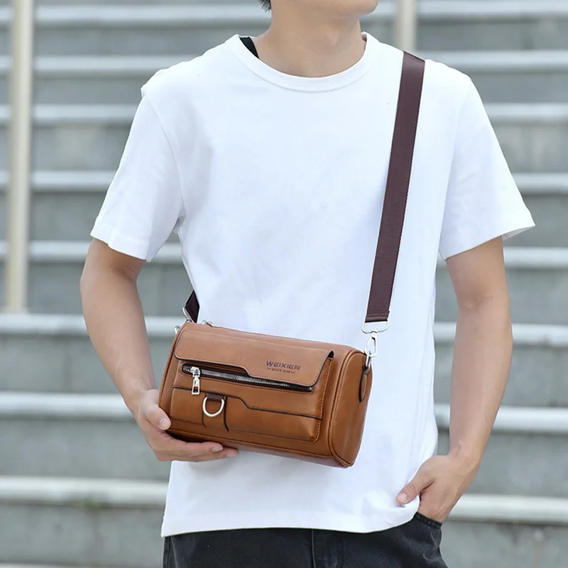WEIXIER D896 Sac à bandoulière carré en cuir PU étanche pour homme Porte-tablette de 7,9 pouces Sac messenger bandoulière - Marron clair