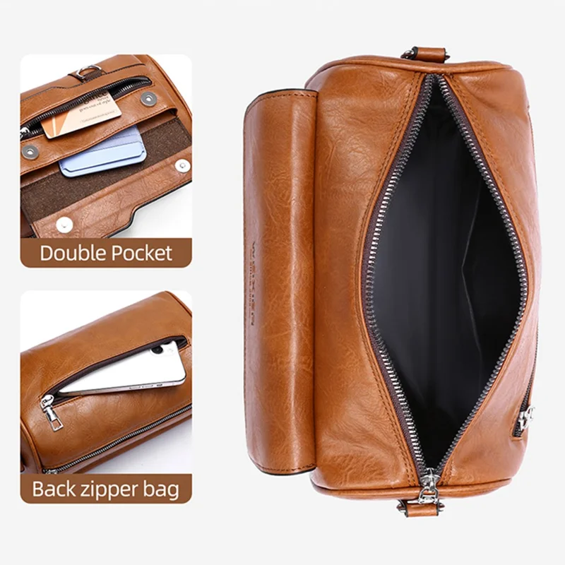 WEIXIER D896 Sac à bandoulière carré en cuir PU étanche pour homme Porte-tablette de 7,9 pouces Sac messenger bandoulière - Marron clair