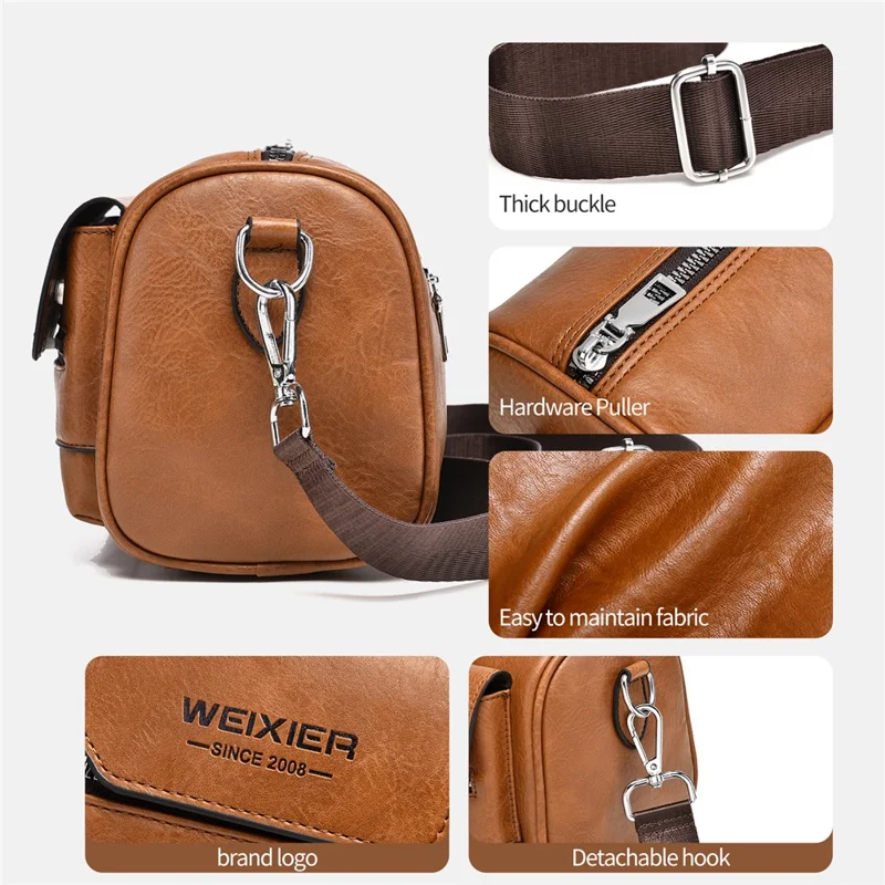 WEIXIER D896 Sac à bandoulière carré en cuir PU étanche pour homme Porte-tablette de 7,9 pouces Sac messenger bandoulière - Marron clair
