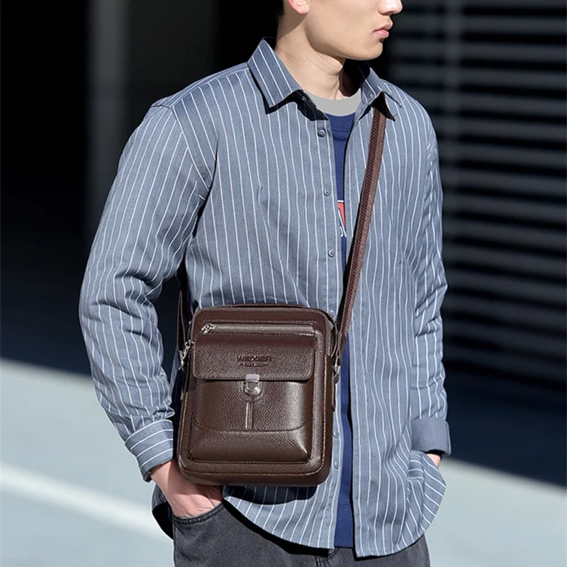 WEIXIER D836 For Men Crossbody Messenger Bag Waterproof PU Leather Shoulder Bag with Tote Handle - Brown