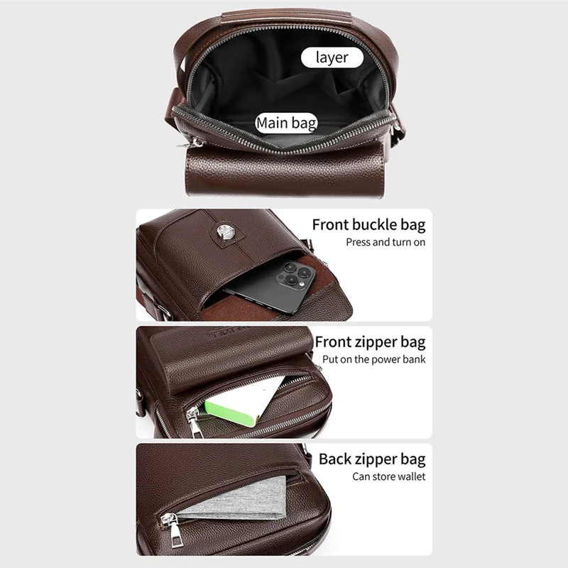 WEIXIER D836 For Men Crossbody Messenger Bag Waterproof PU Leather Shoulder Bag with Tote Handle - Brown
