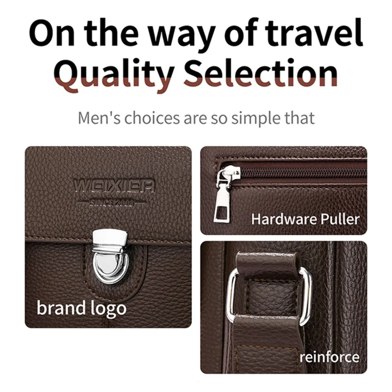WEIXIER D836 For Men Crossbody Messenger Bag Waterproof PU Leather Shoulder Bag with Tote Handle - Brown