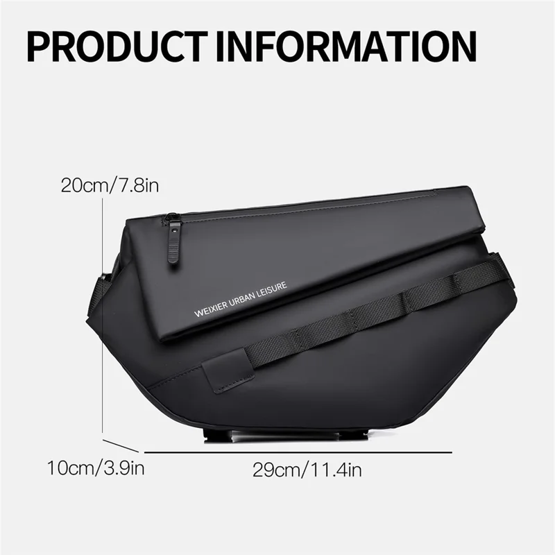 WEIXIER D897 Stylish Men Chest Bag PU Leather Waterproof Crossbody Bag for Daily Travel - Black