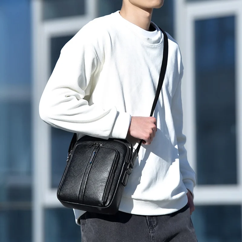 WEIXIER D833 Men Messenger Bag PU Leather Crossbody Shoulder Pouch - Black