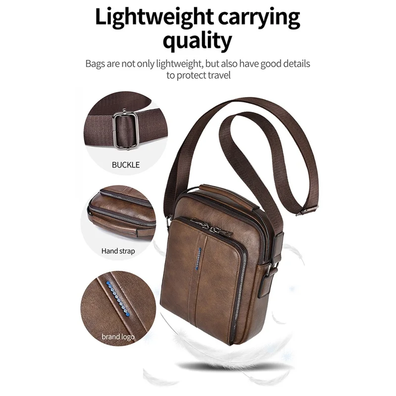 WEIXIER D833 Men Messenger Bag PU Leather Crossbody Shoulder Pouch - Black