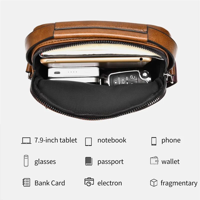 WEIXIER D844 Leather Messenger Bag Sling Crossbody Shoulder Pouch for Men Travel Work - Black