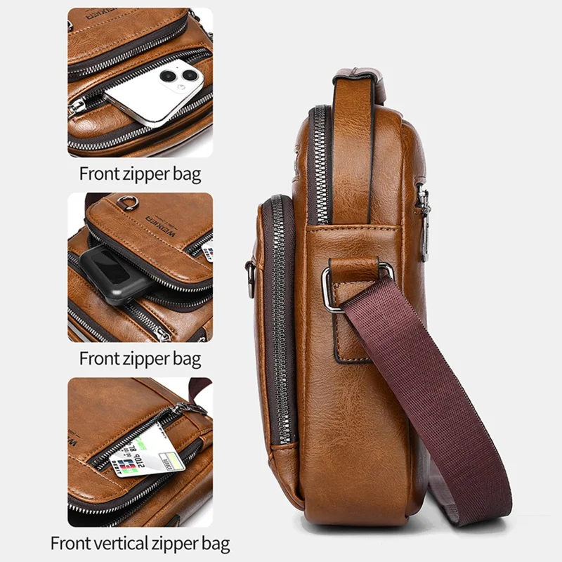WEIXIER D844 Leather Messenger Bag Sling Crossbody Shoulder Pouch for Men Travel Work - Black