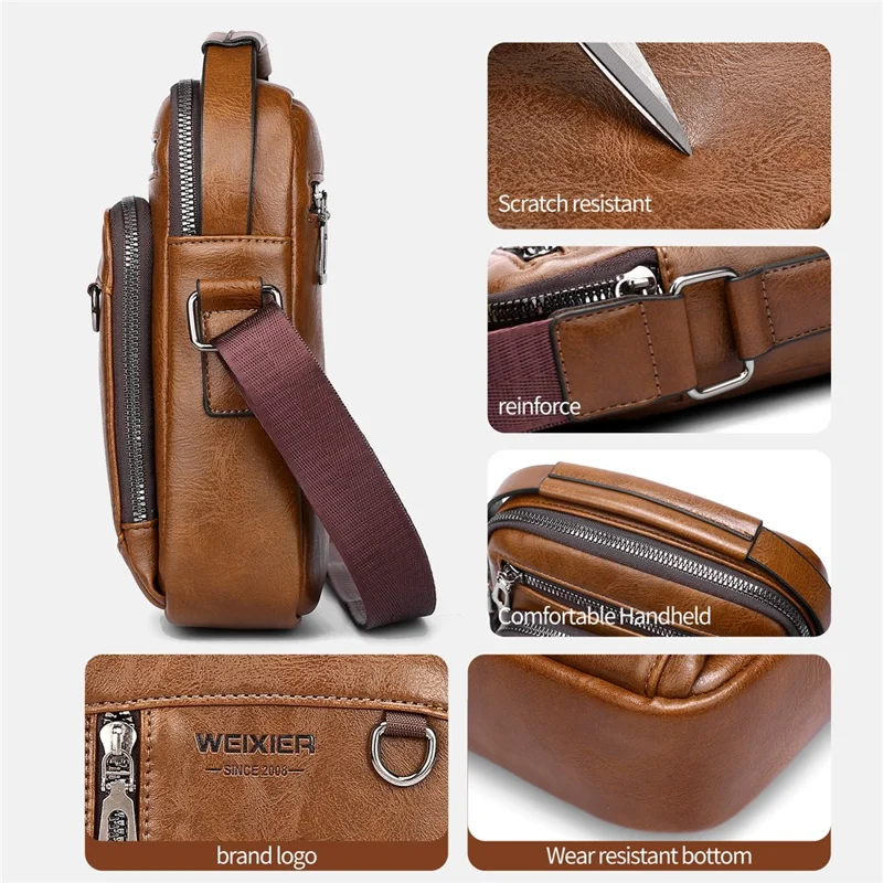 WEIXIER D844 Leather Messenger Bag Sling Crossbody Shoulder Pouch for Men Travel Work - Black